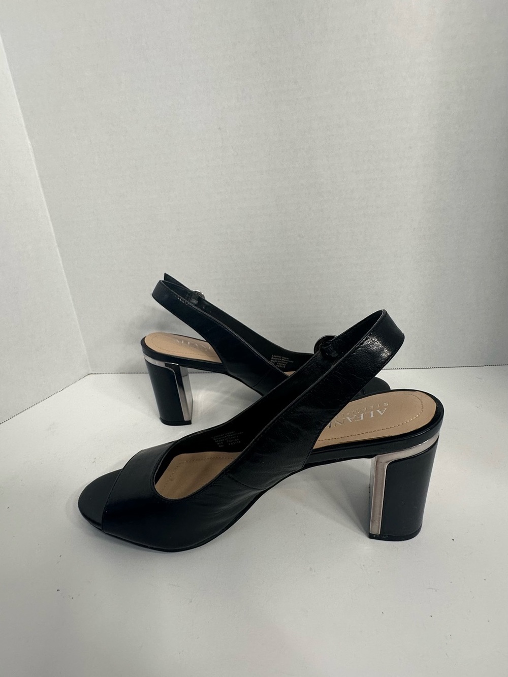 Alfani Black Leather Open-Toe Slingback Heels - Picture 7 of 10